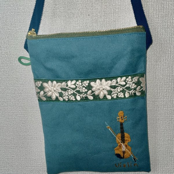 インド刺繍付き、バイオリン付きスマホショルダー
