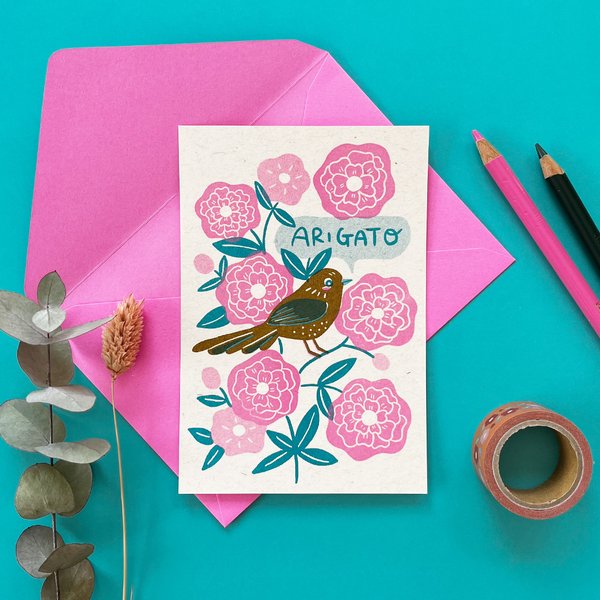 ARIGATOカード 封筒set -お花と小鳥-