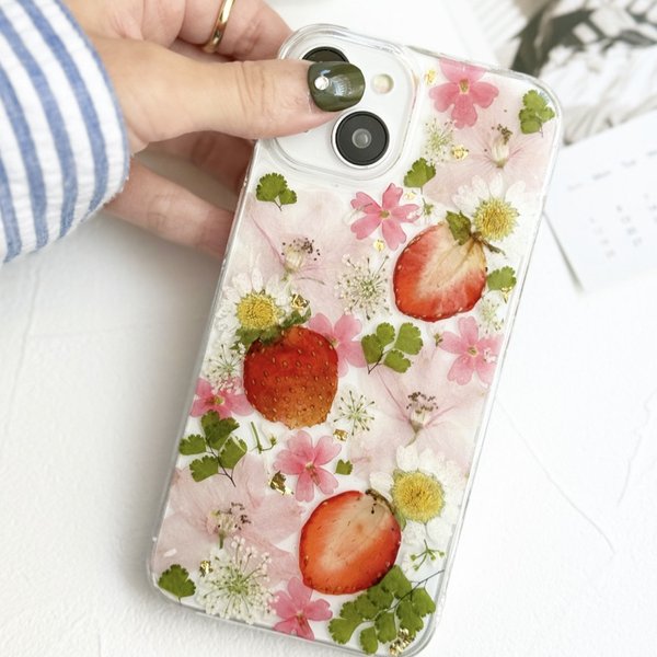 いちごiPhoneケース いちごスマホケース 押し花iPhoneケース 押し花スマホケース 押し花ケース 押しフルーツiPhoneケース 押しフルーツスマホケース 押しフルーツケース