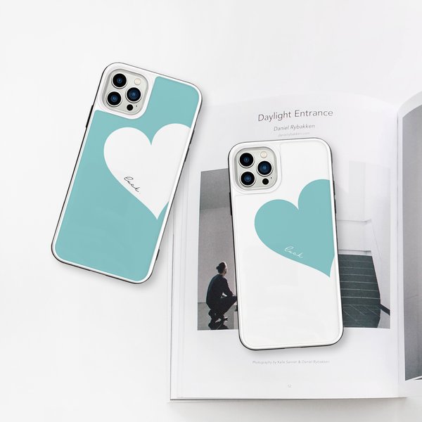 Big Heart♡ティファニーブルー風　iPhoneケース　強化ガラスケース　iPhone15シリーズ対応