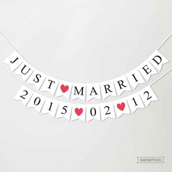 ＜2本セット＞ウェディング用バナー　JUST MARRIED+お日付（シンプル黒文字）