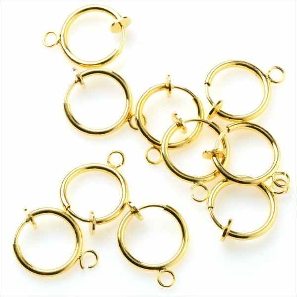 【10個】カン付 フープ イヤリング★ゴールド/13ｍｍ★ノンホールピアス イヤリングパーツ