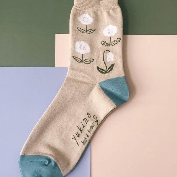 yukino textile socks 『Flowers』ベージュ