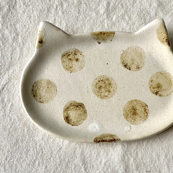 【受注制作】ドット模様の猫皿Sトレイ 小皿