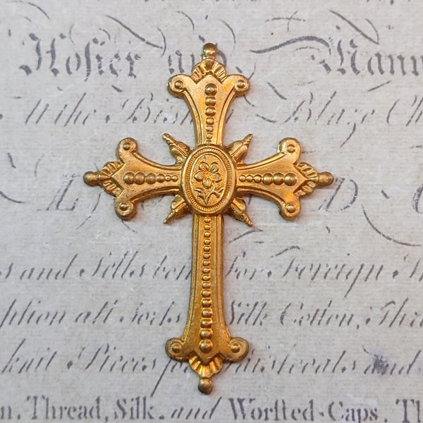 BEHOLD− 十字架 1個 真鍮製  クロス フランス製  キリスト教 クリスチャン スタンピング ヴィンテージ風