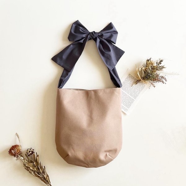 【受注生産】ショルダー・斜めがけ・手提げと3wayで使える！  canvas ribbon tote bag（シナモン）