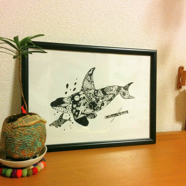 ⑥Killer whale ver.2 アートイラスト　白黒　モノトーン　ポスター　B4 /A4