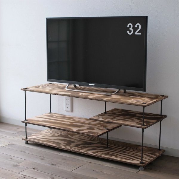 SALE15％off【即納＆送料無料】wood iron shelf 380*910*300（テレビ台 ローボード アイアン 棚 テレビボード ラック シェルフ TVボード 鉄 木 シャビー）