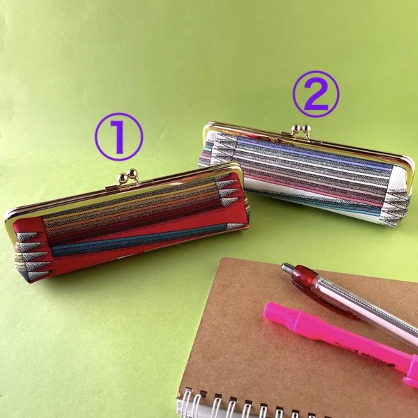色鉛筆柄（白or赤）小さめがま口 ペンケース 筆箱 化粧ポーチ USAコットン プチギフト