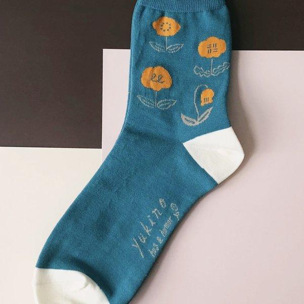 yukino textile socks 『Flowers』ブルー