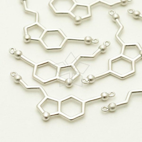 【2個入り】分子ペンダント、セロトニン、両カン付き、コネクター、ジオメトリーマットシルバー/PD-1236-MS