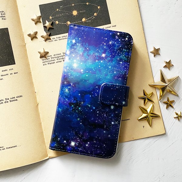 星と銀河の宇宙柄 手帳型 iPhoneケース スマホケース 全機種対応 / iPhone15 GALAXY