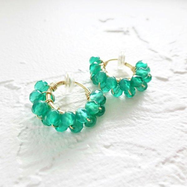 即納/送料込14kgf Green Onix wrapped earring / pierced earring フープピアス