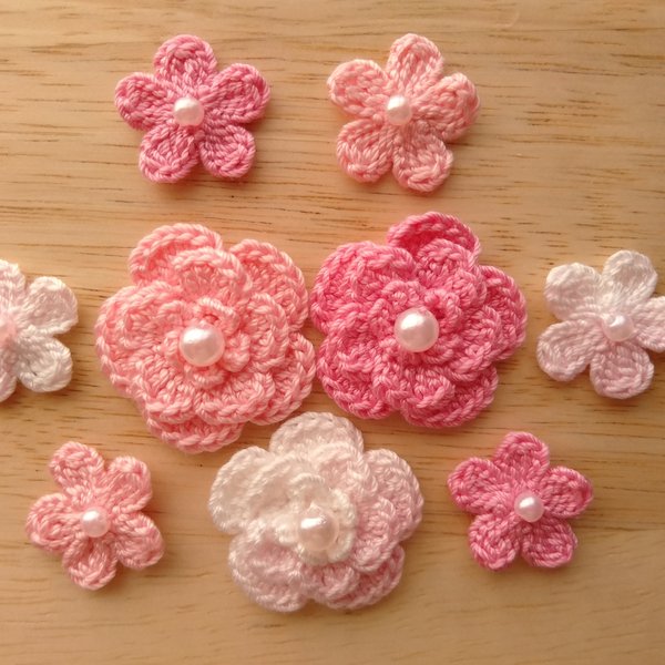 お花のモチーフセット＊ピンク系３色＊(大)３枚(小)６枚＊