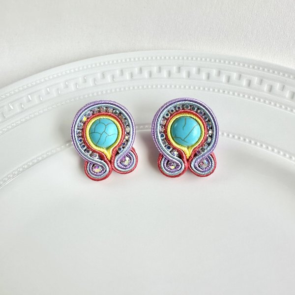 一点物　soutache ターコイズのカラフルなおしゃれピアス