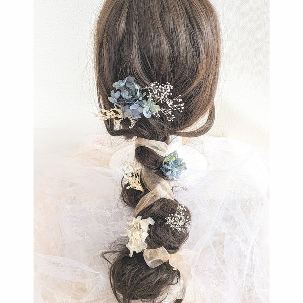 シックブルー　髪飾り ヘッドドレス 結婚式 七五三　成人式 卒業式 アートフラワー 造花 和装
