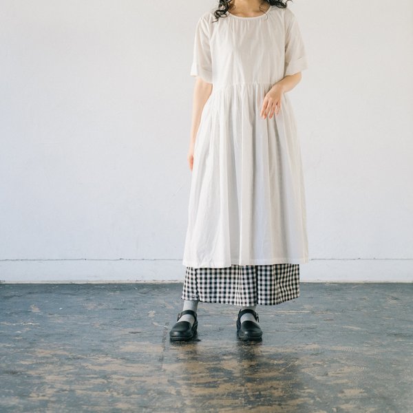 五分袖ワンピース cotton gather dress white ALCEDO 112003