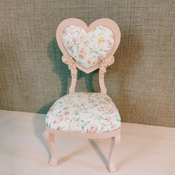 1/6ドールサイズ：コーラルピンク/ロココ調&薔薇　花柄ハート椅子