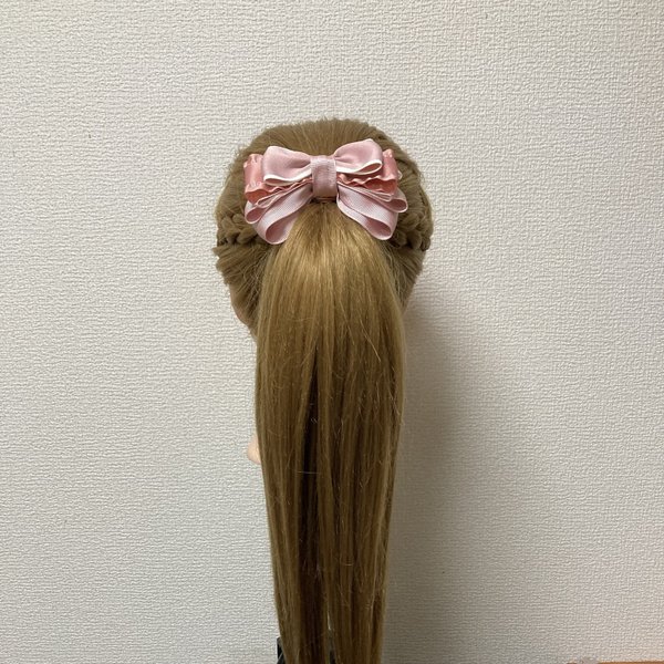 240306 手のひらサイズのヘアリボンポニーフック　ピンク系