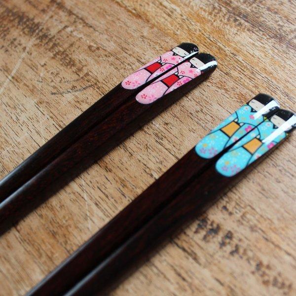 Kokeshi 箸　（こけし）　21ｃｍ　ブルー　/　ピンク　（1本）【名入れ無料】
