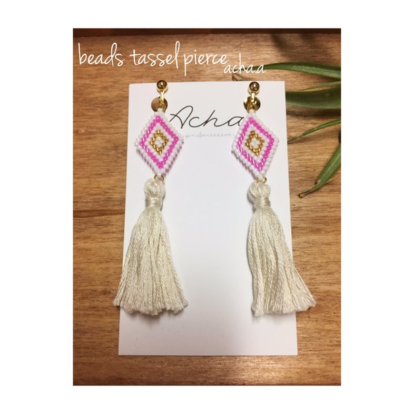 beads tassel pierce:ビーズ タッセル ピアス