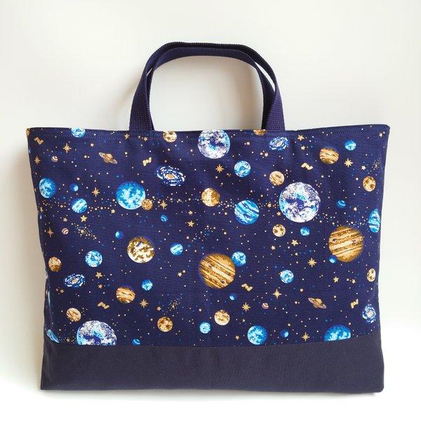 リバーシブル 宇宙×星 レッスンバッグ 手提げかばん トートバッグ 絵本バッグ レッスンバック 手提げバッグ スター 男の子 ギャラクシー 惑星