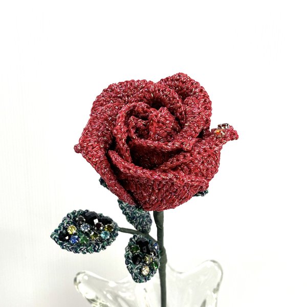 Yilin　HN006 手作りバラ １本売り 薔薇 レットローズ 枯れない花 ハンドメイド かぎ針編みフラワー プレゼント  ギフト