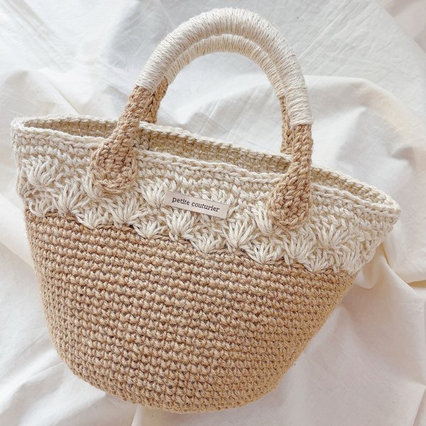 【春先取り】模様編みが可愛い＊麻ひもかごバッグ＊colourホワイト：