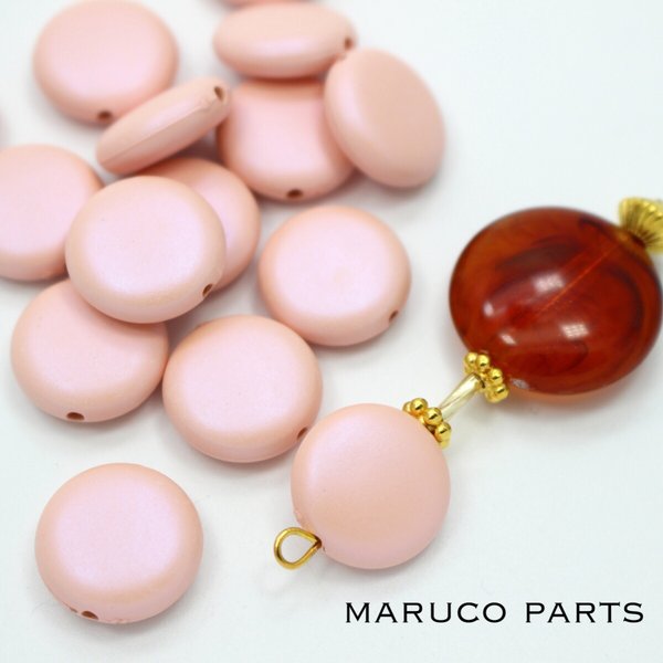 【マットオーロラ＊フラットラウンド＊両穴＊10個】【2#コーラル】ヴィンテージ風◎beads-274-c2-m