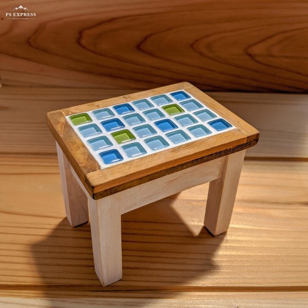 ミニチュア ガラスタイルテーブル:ブルーランダム