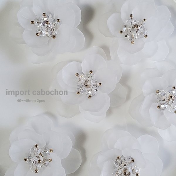 《white》2pcs import flower cabochon 【Ca-141】