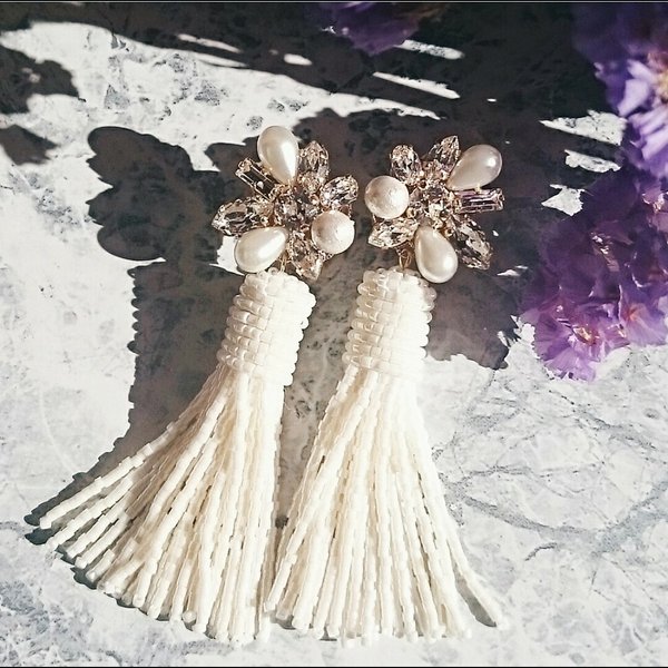 【再販】Swarovski × beads tassel pierce (mini)