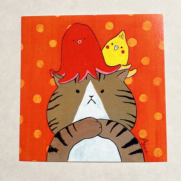 猫にタコさんウィンナー　イラストカード