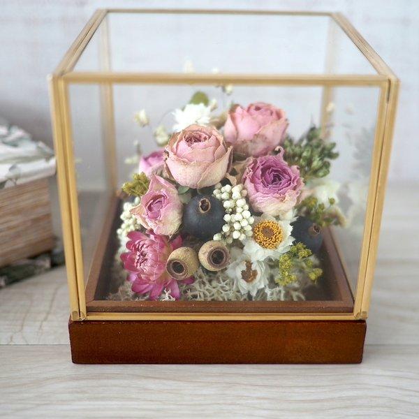 Iron gold square pink rose  -dryflower-