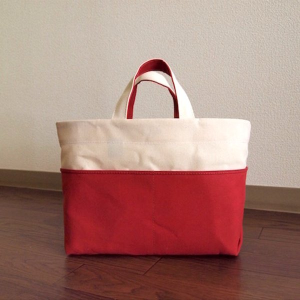 【受注製作】「bicolor tote S」 kinari×red