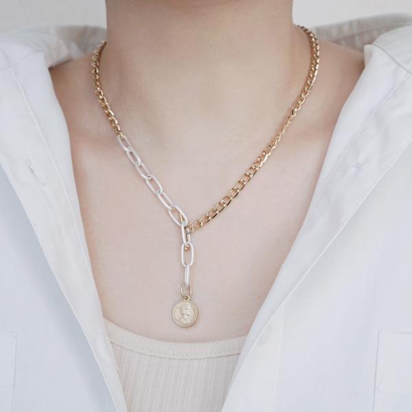 「Coin+multi chain necklace」　コインネックレス　ボールチェーン　スネークチェーン