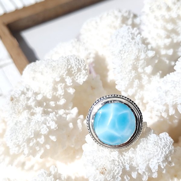 7月限定price❁Sea blue earth larimar ring silver925 約8.5号❁ 超トップクオリティラリマー