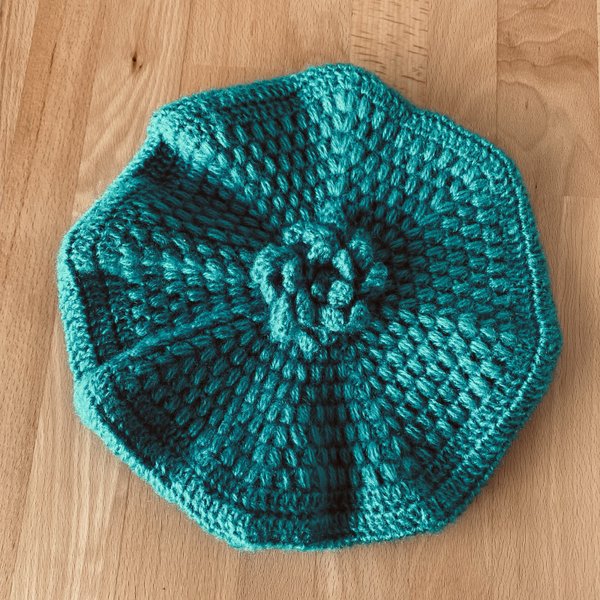 ふんわりモヘアの玉編みベレー帽　グリーン