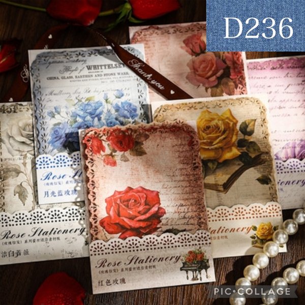 D236★rose stationery★素材紙6種類セット★コラージュに★