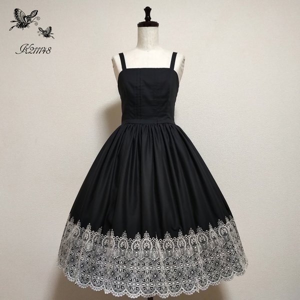 裾レースサンドレス(黒×白)