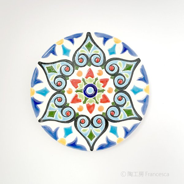 スペインタイルアート：アラベスク・ブルーのお皿（S）