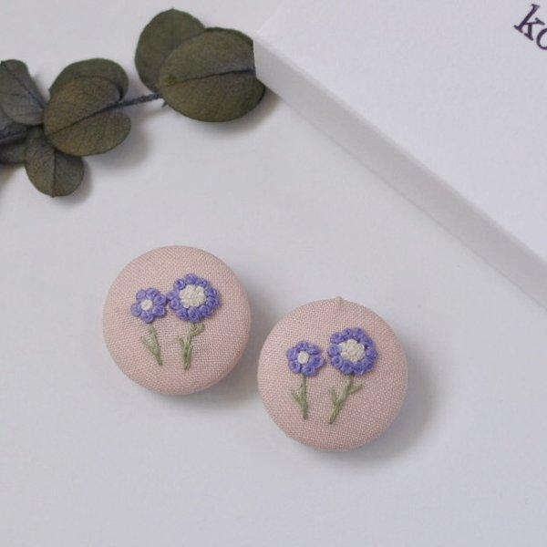 【ミニヘアゴムset 小2.2cm】purpleのお花   ペア1set　手刺繍