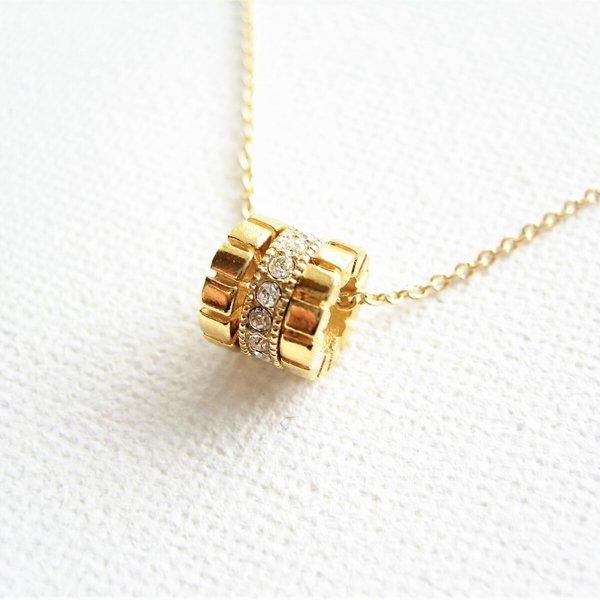 Zirconia Simple Rondel Motif Gold Necklace