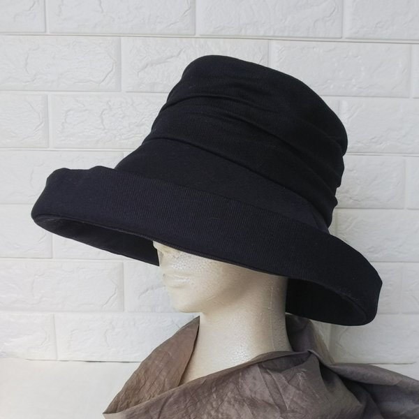 【再販】＊コットン＊つば広 シャーリング  レディース  帽子  ハット  UV対策  つば広帽子
