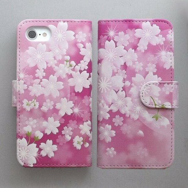 全機種対応 手帳型スマートフォンケース スマホケース 桜 ピンク 花柄 和柄 花 031 