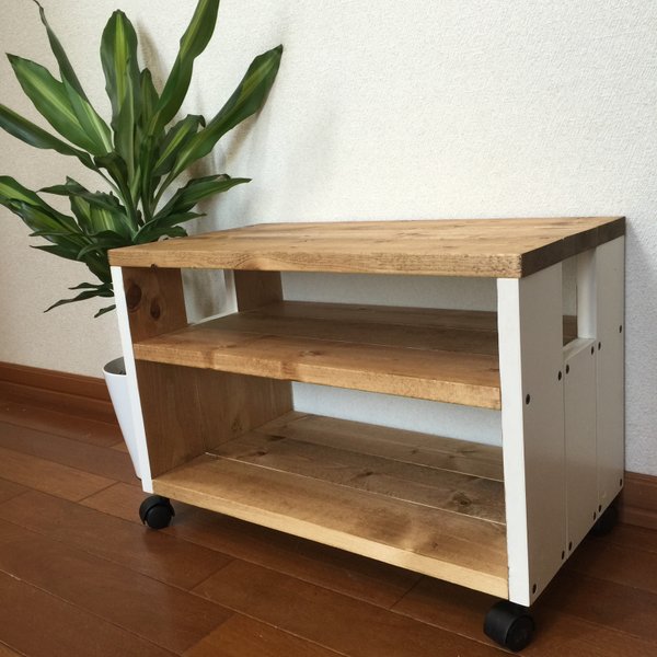 low　shelf 　mini 50  二段 キャスター付き：サイドテーブル・プリンター台　小さなテレビのテレビ台