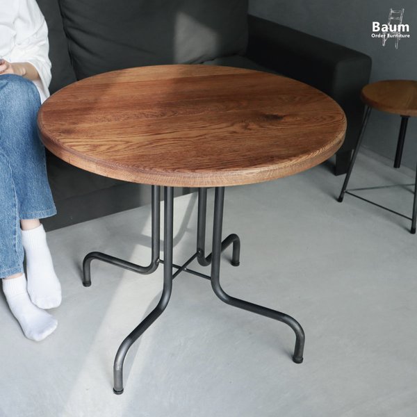 211［Round Table (Oak)］送料無料 丸テーブル カフェ風 ビンテージ ブルックリン オーク 無垢 アイアン脚 サイズ変更可