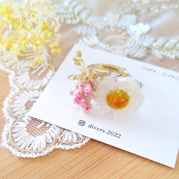 花かんざしとライスフラワーのリング/accessary