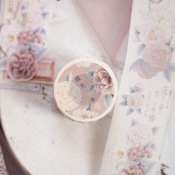 ★SALE★[樂意Loidesign] [LY-100] 繾色-椿(Camellia) 花柄 和紙テープ(剥離紙付き)
