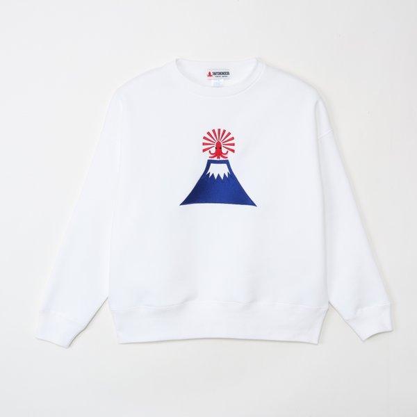 TWS-007富士山のタコウイナー刺繍ビッグシルエットスエット(ホワイト)